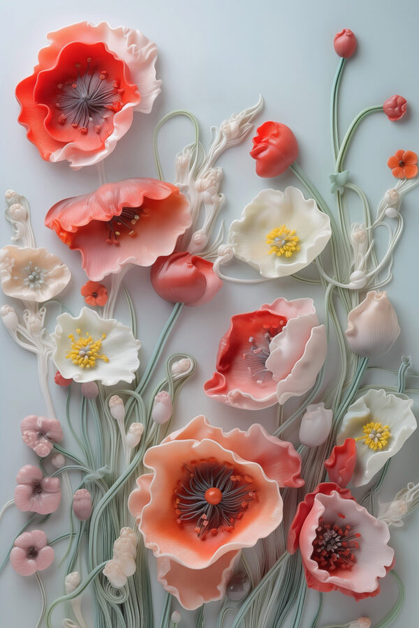 Group of flowers on a white surface Group of flowers on a white surface