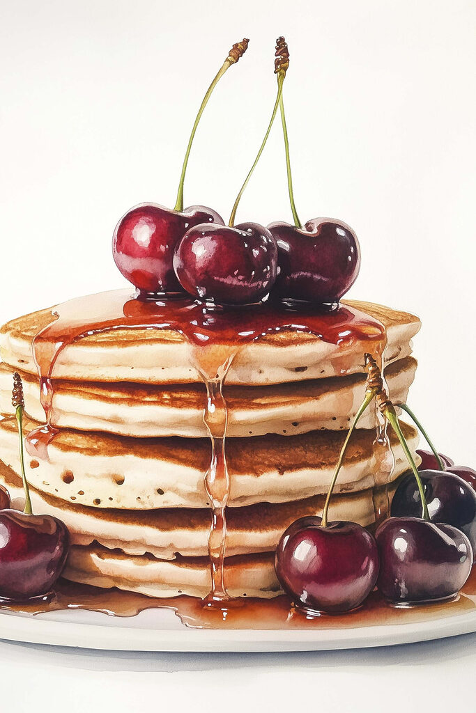 Stack of pancakes with cherries on top