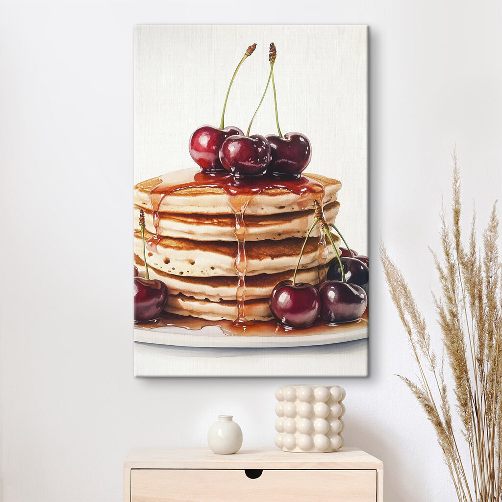 Stack of pancakes with cherries on top