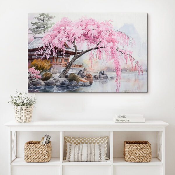 Watercolor painting of a tree with pink flowers Watercolor painting of a tree with pink flowers