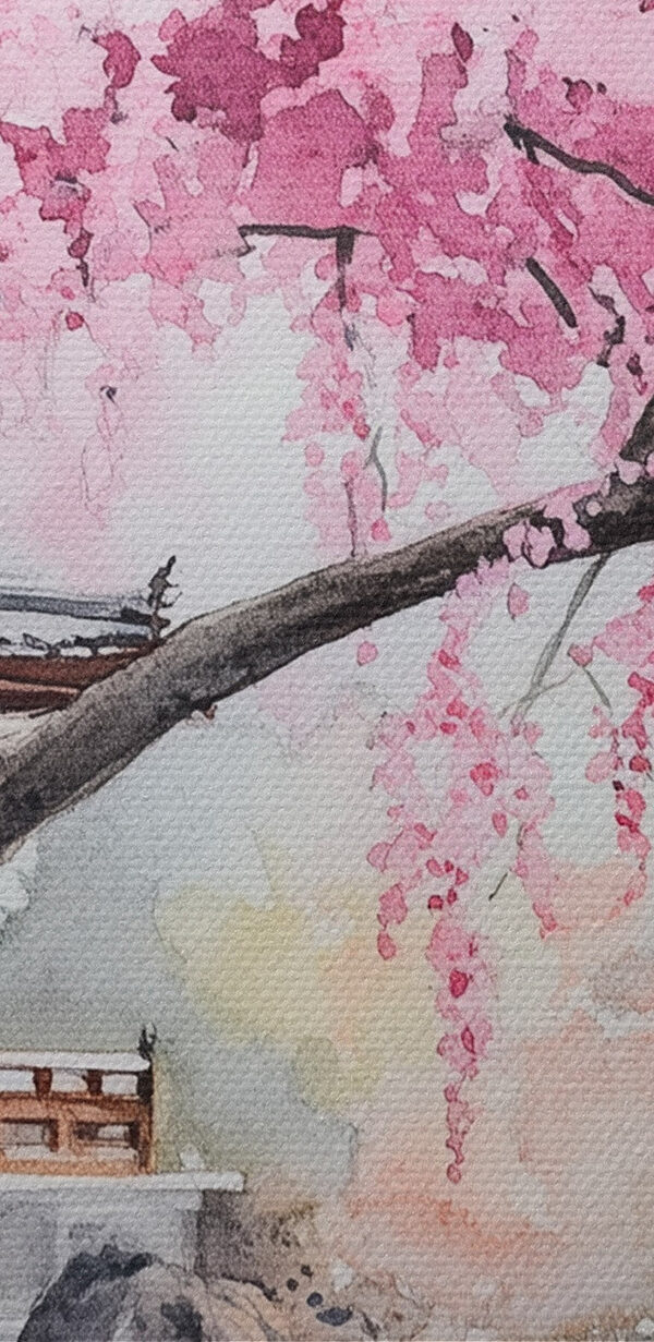 Watercolor painting of a tree with pink flowers Watercolor painting of a tree with pink flowers