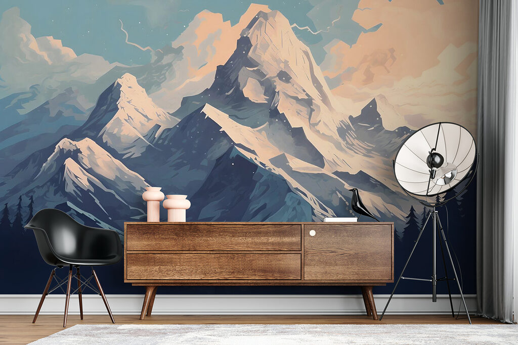 Mountain range with trees and clouds Mountain range with trees and clouds