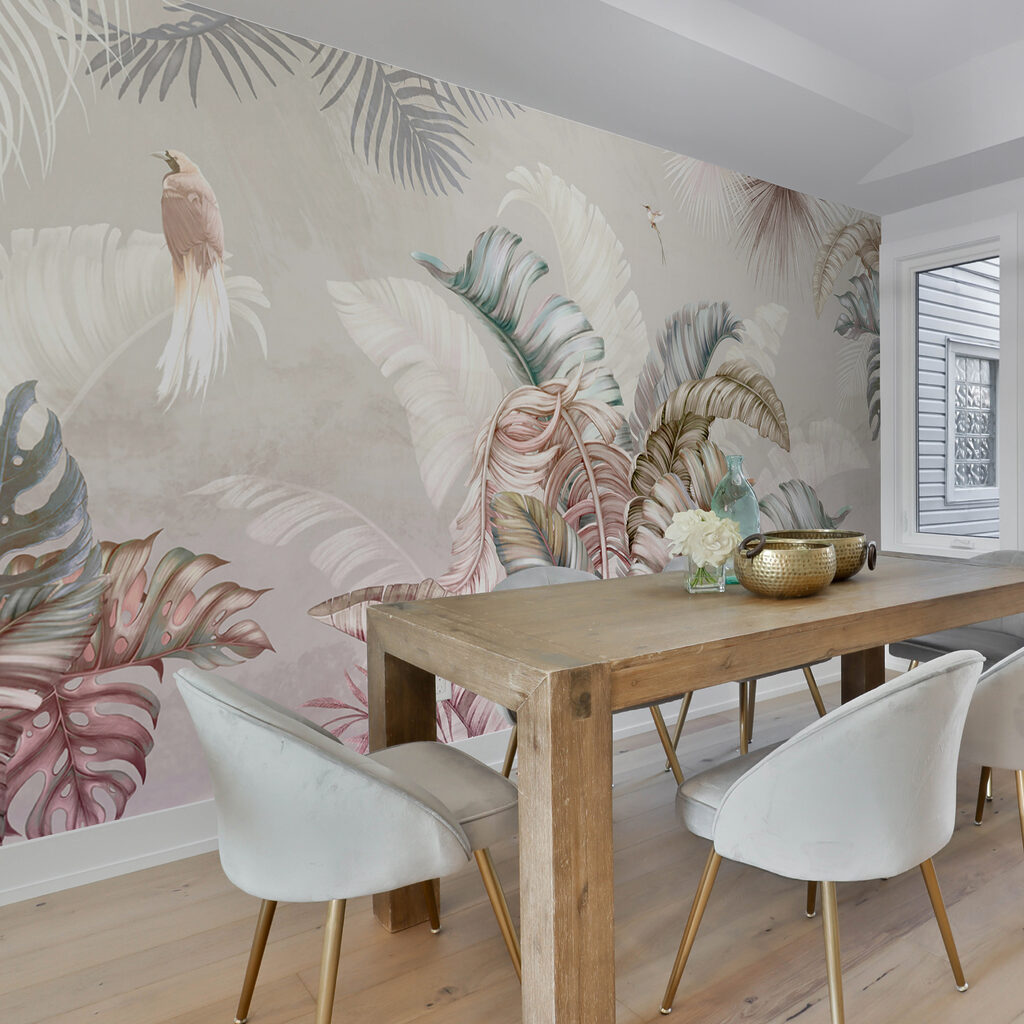 Tropical foliage with delicate birds Tropical foliage with delicate birds