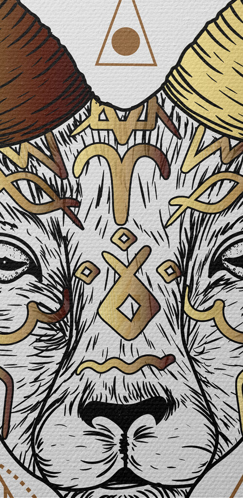 A drawing of a ram with a moon and stars A drawing of a ram with a moon and stars