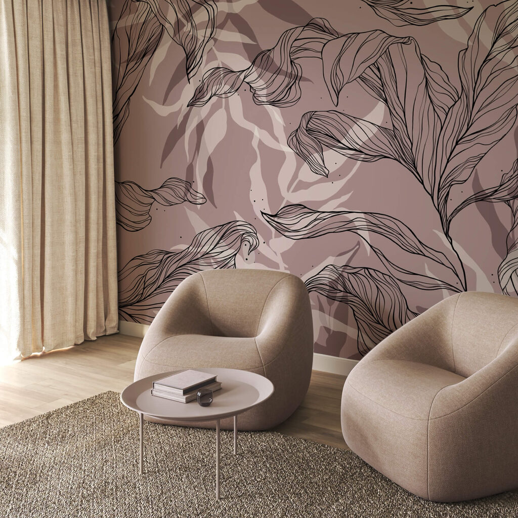 Малюнок листя на рожевому тлі