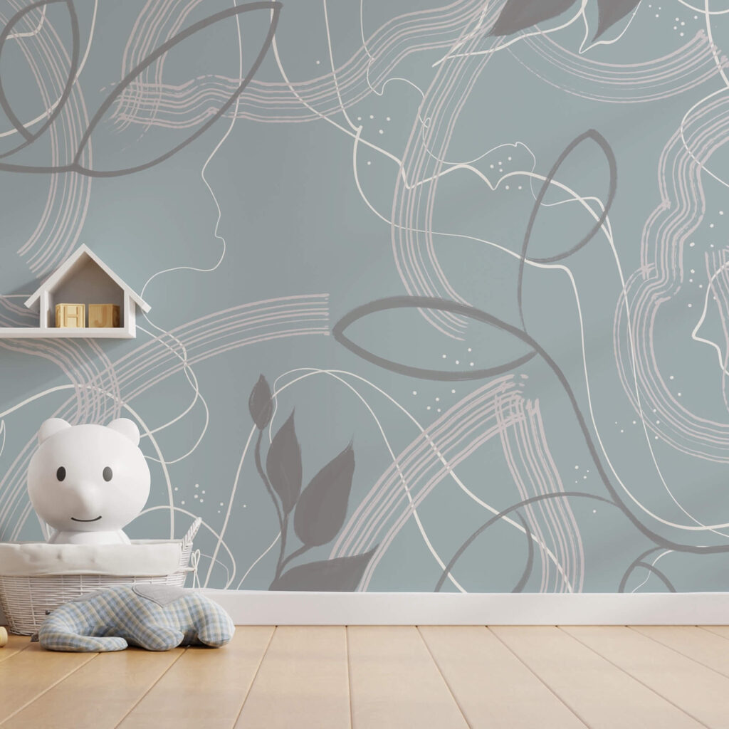 Синьо-біле тло з листям і лініями