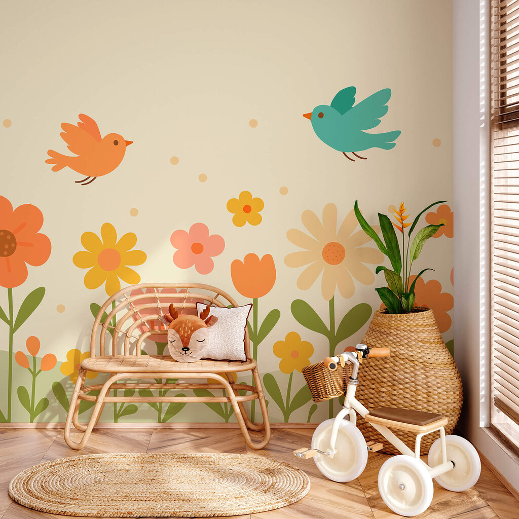 Птахи літають над квітами