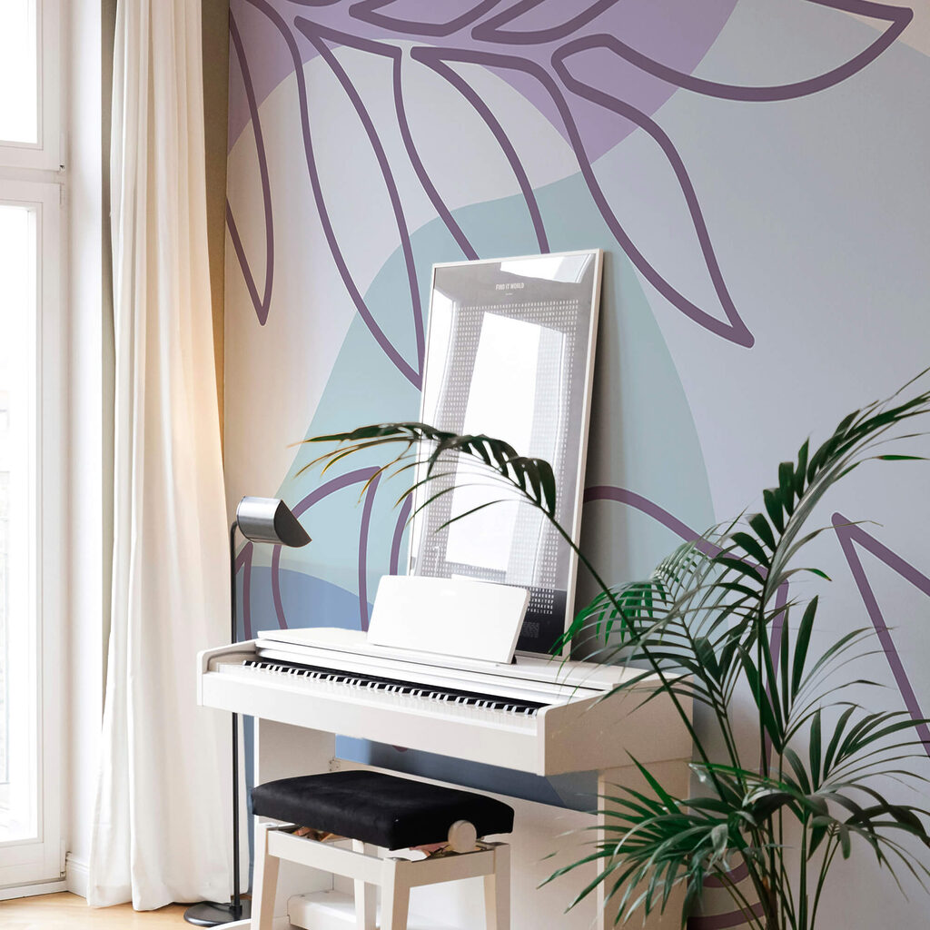 Фіолетово-білий візерунок з листям