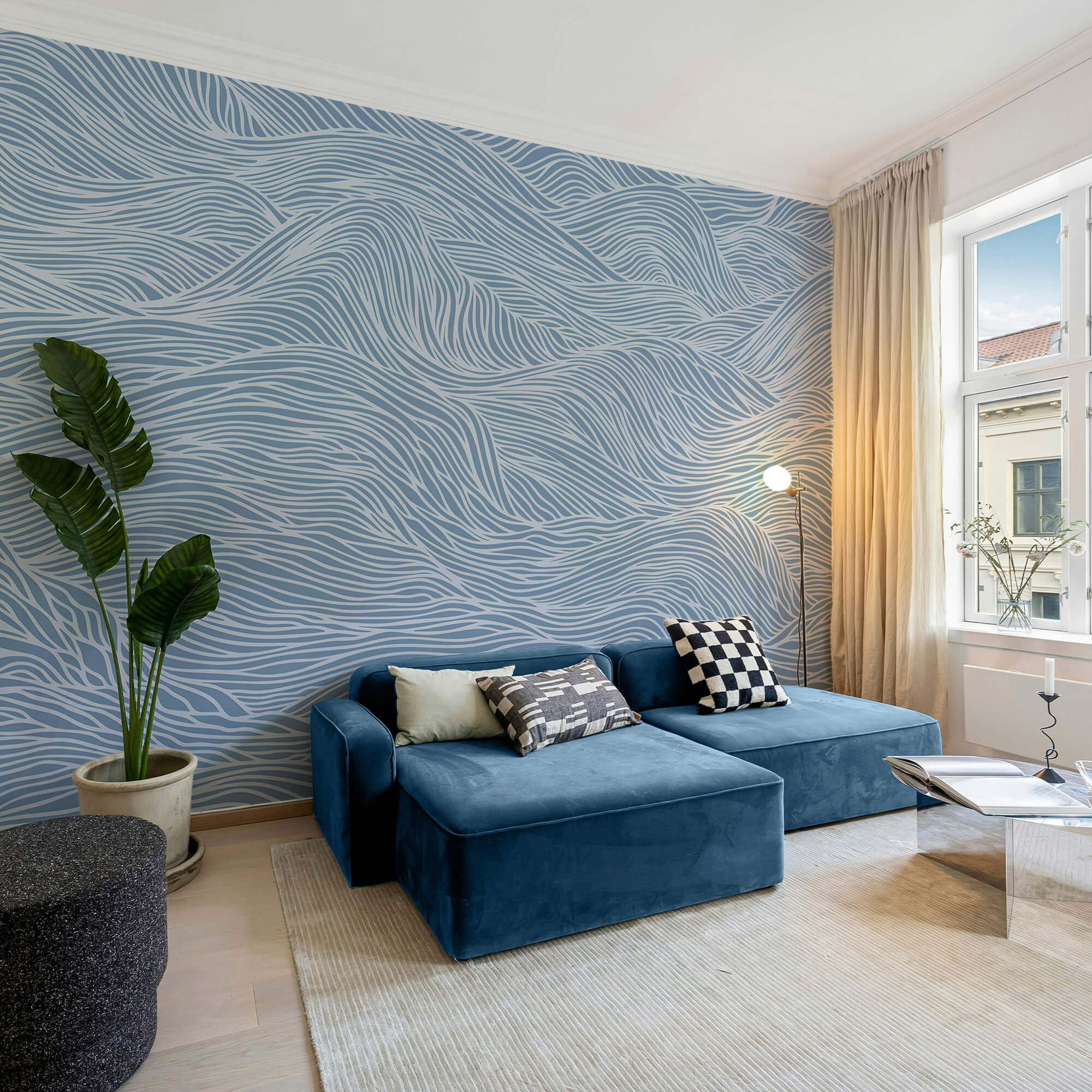 Синьо-білий хвилястий візерунок