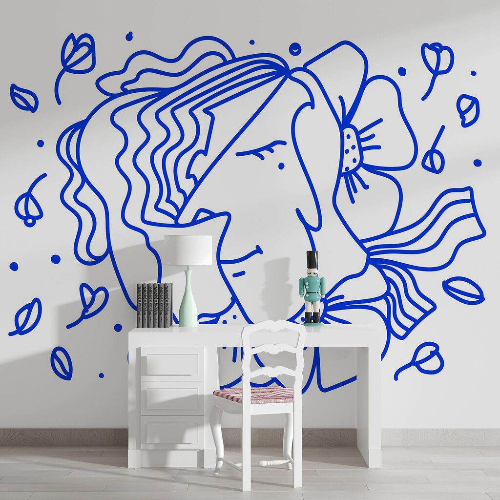 Wall murals Drawing of a woman with flowers Wall murals Drawing of a woman with flowers