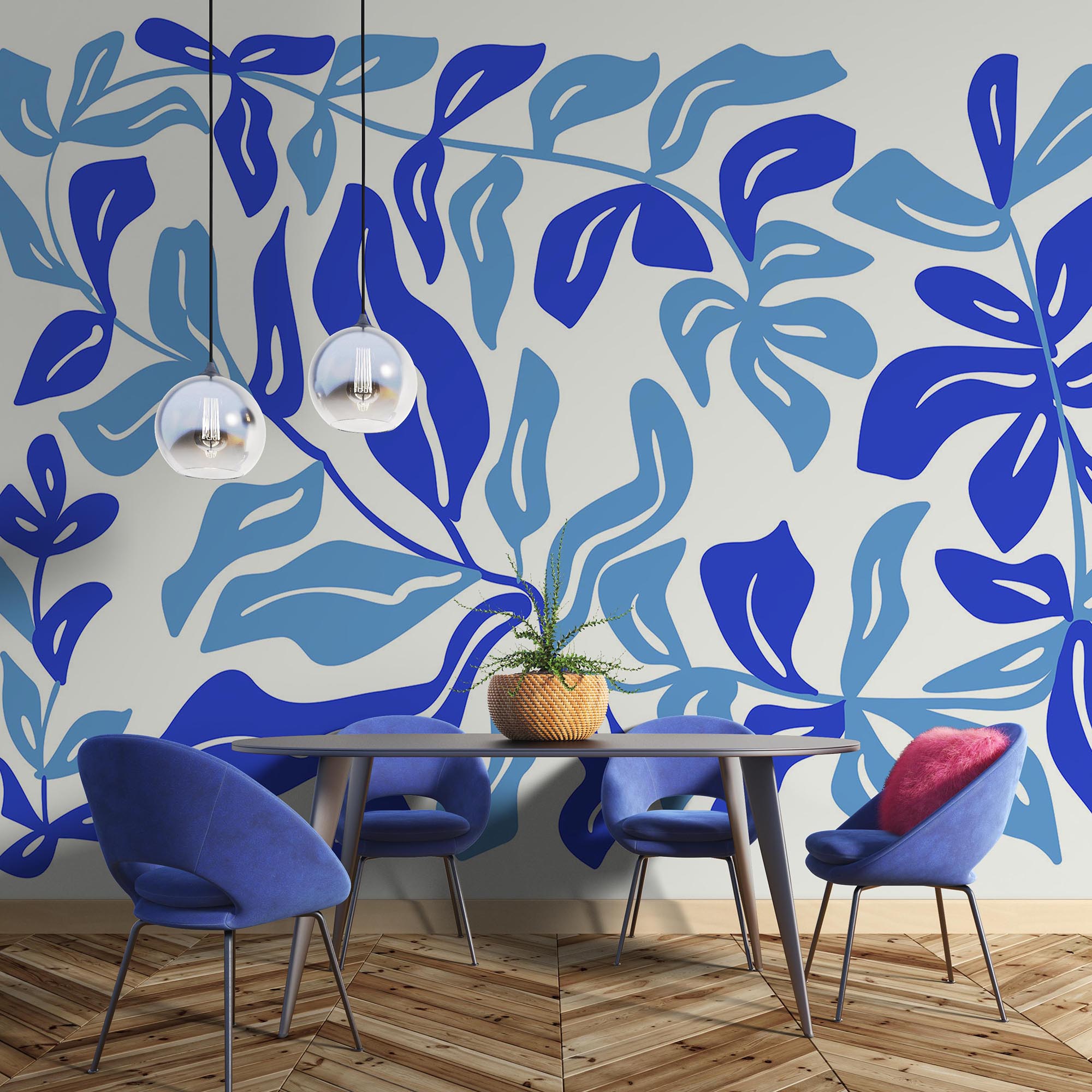 Синьо-білий малюнок листя