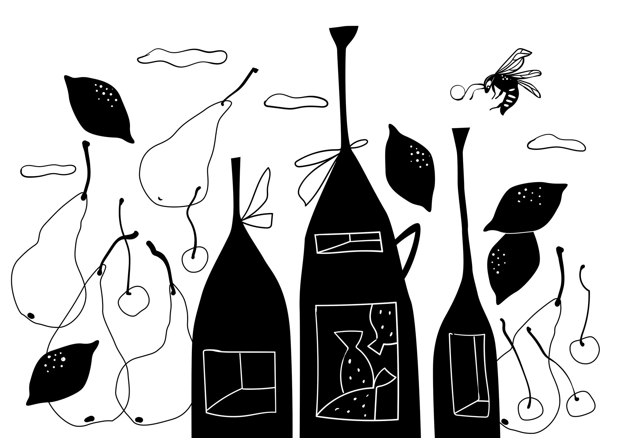 Black and white drawing of bottles Black and white drawing of bottles