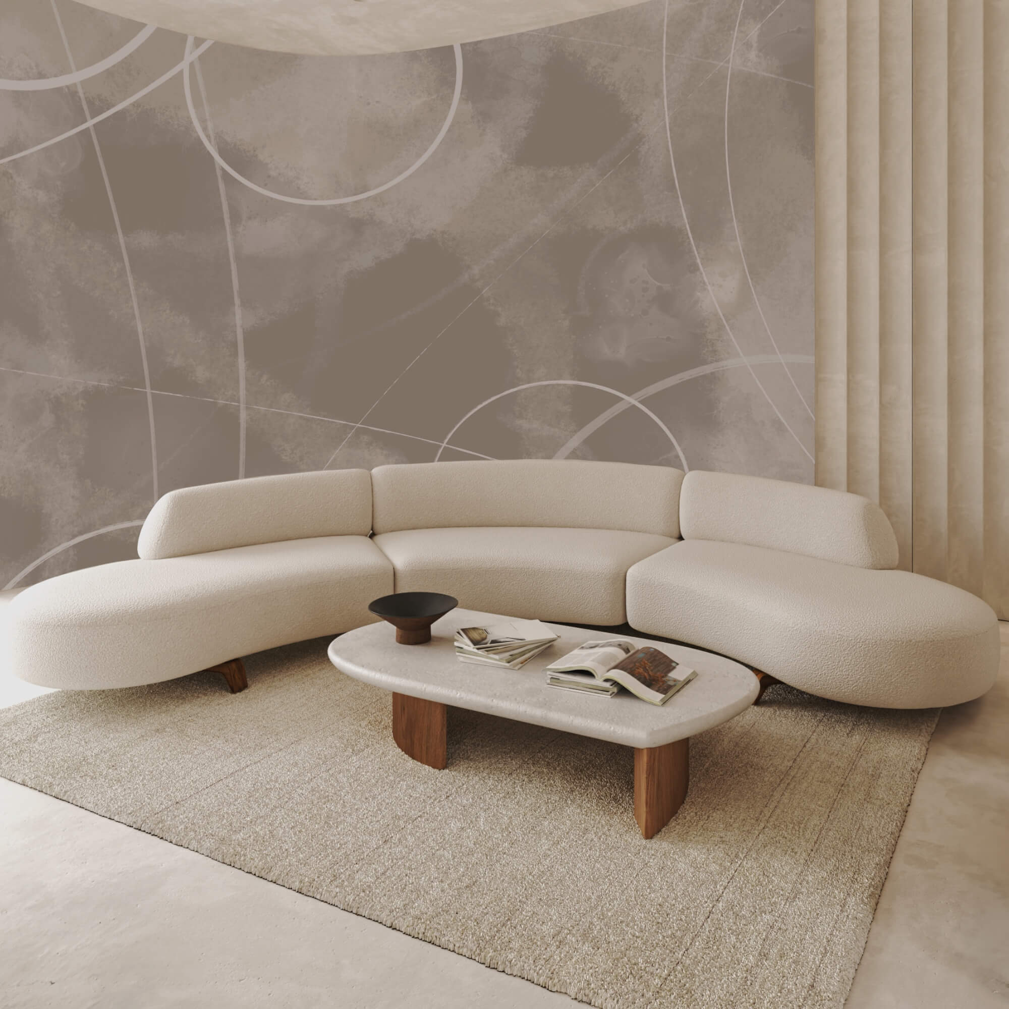 Коричневий фон з білими лініями та колами