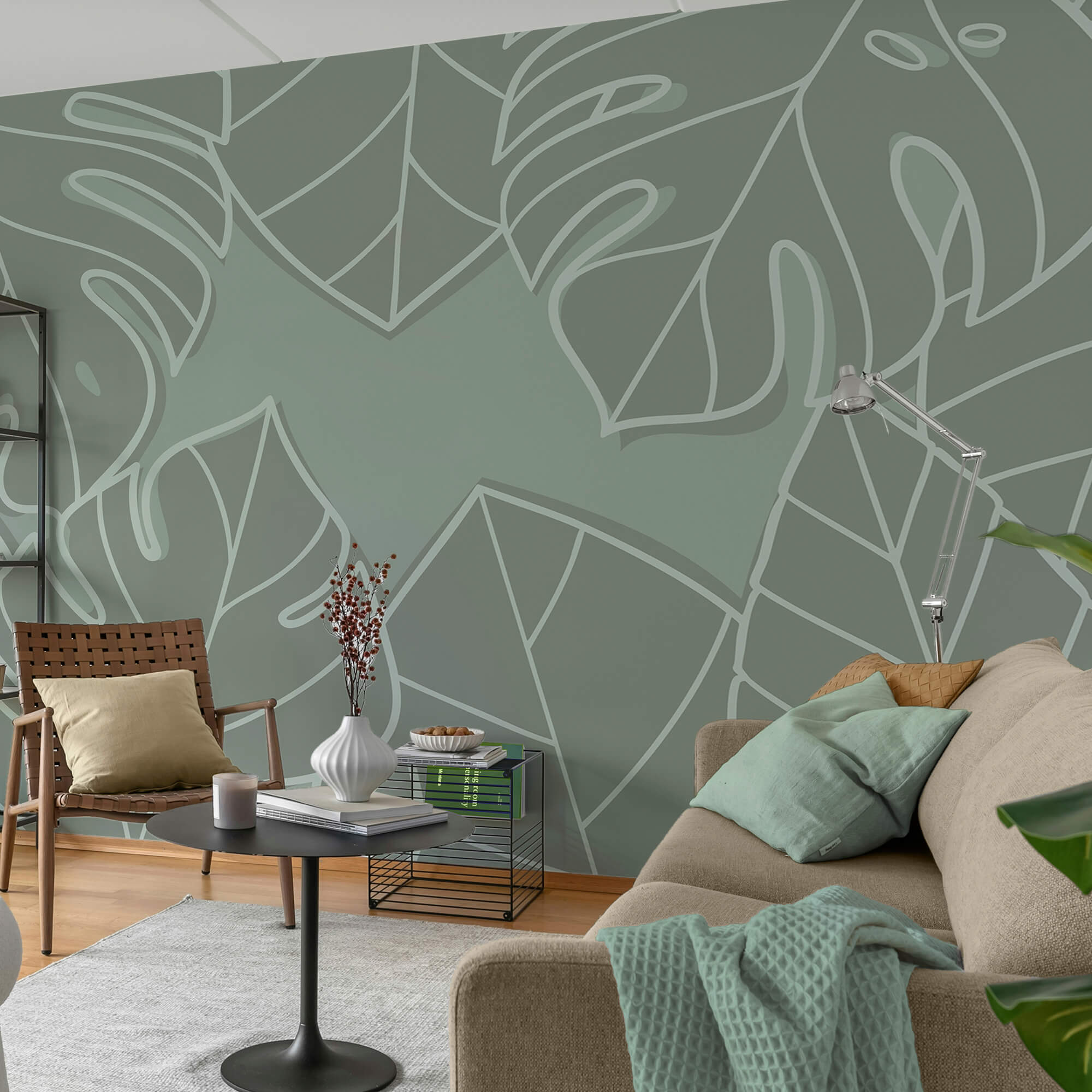 Група листя на сірому тлі Група листя на сірому тлі