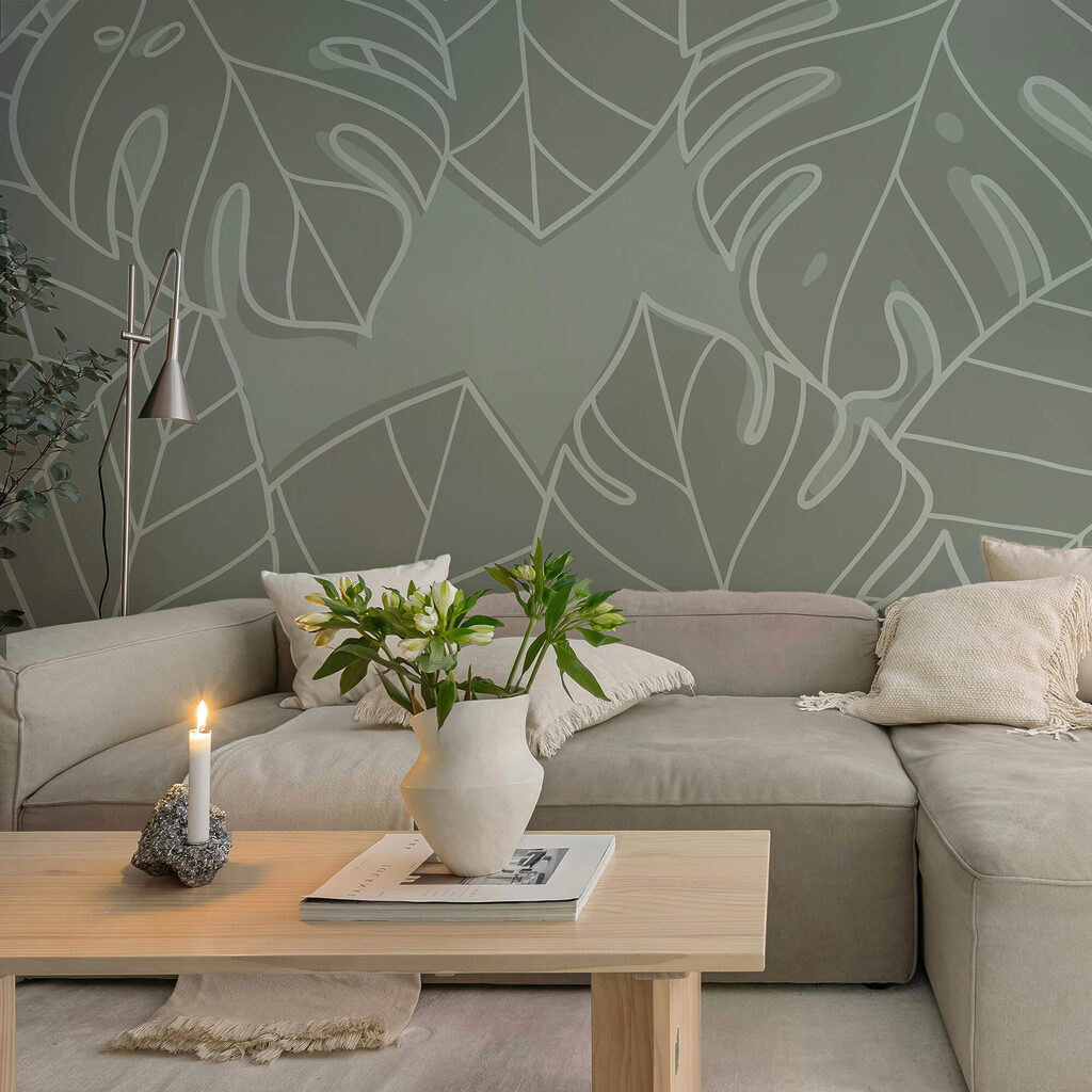 Група листя на сірому тлі Група листя на сірому тлі