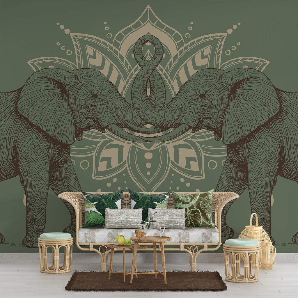 Два слони, що торкаються один одного хоботами