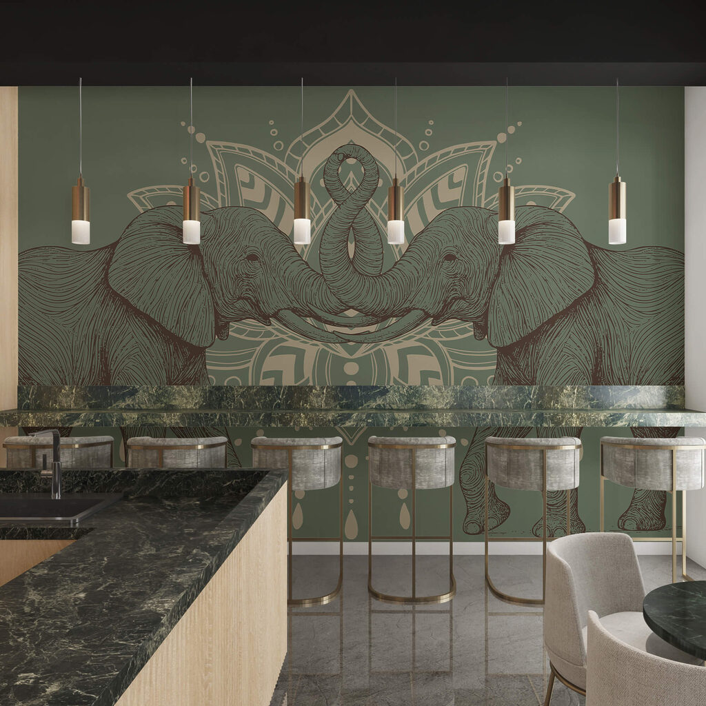 Два слони, що торкаються один одного хоботами