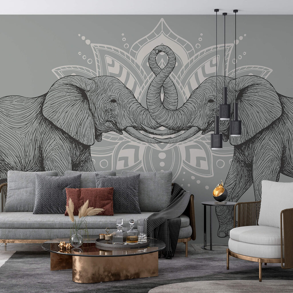 Два слони, що торкаються один одного хоботами