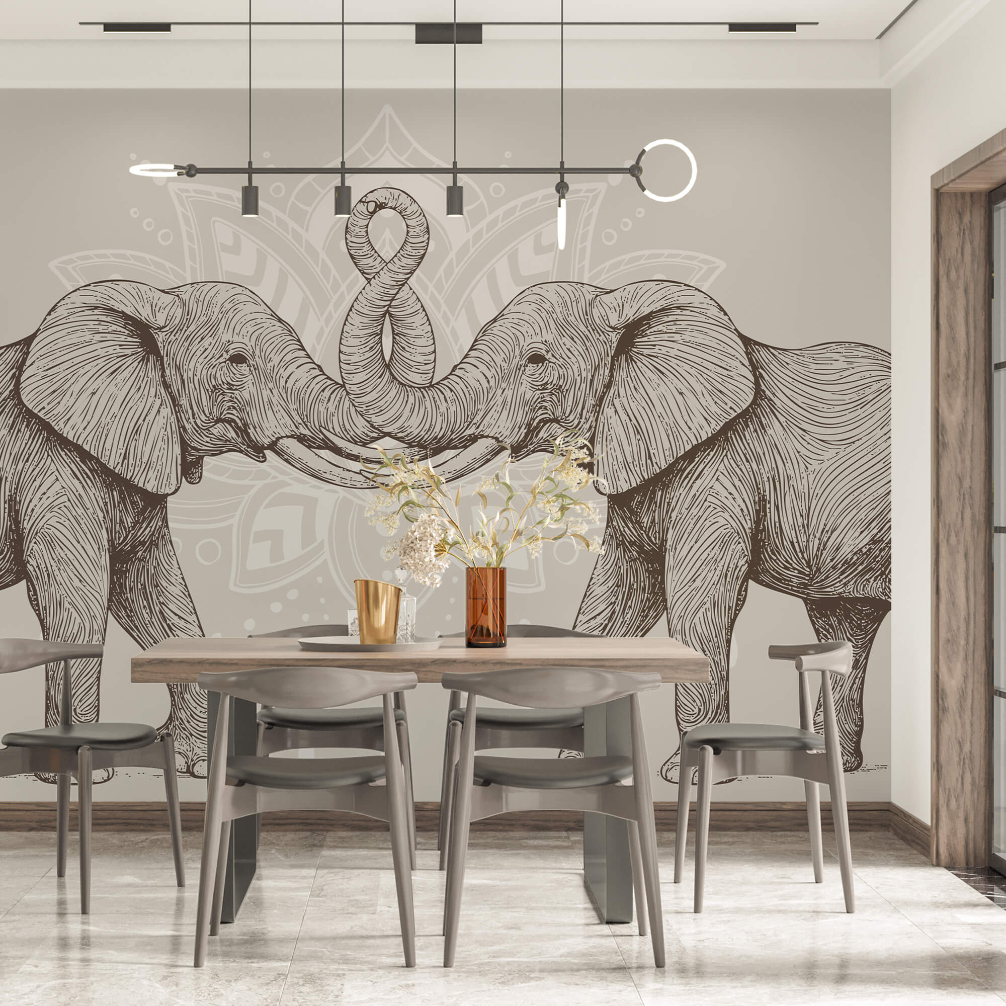 Два слона зі згорнутими хоботами