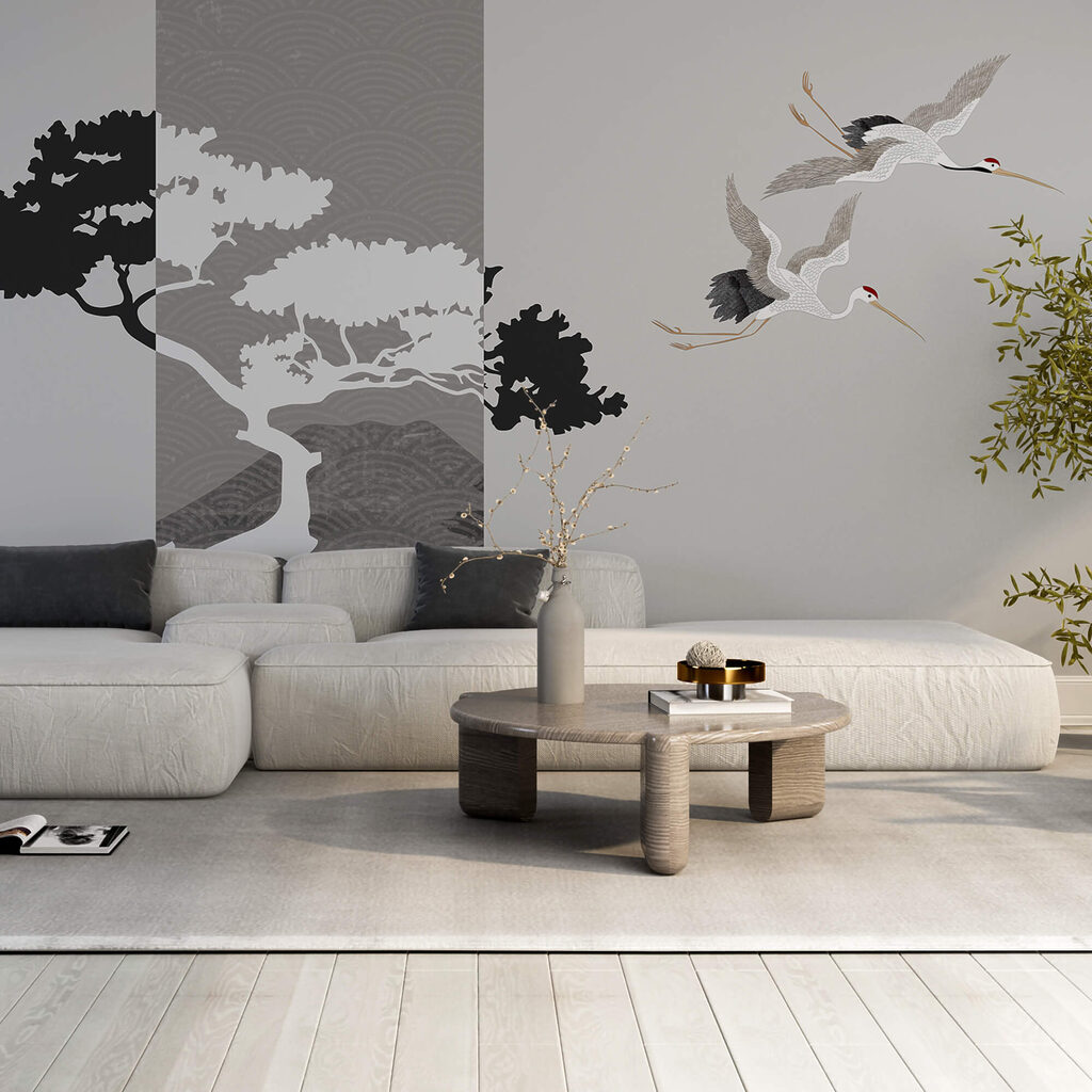 Пара журавлів, що летять поруч з деревом