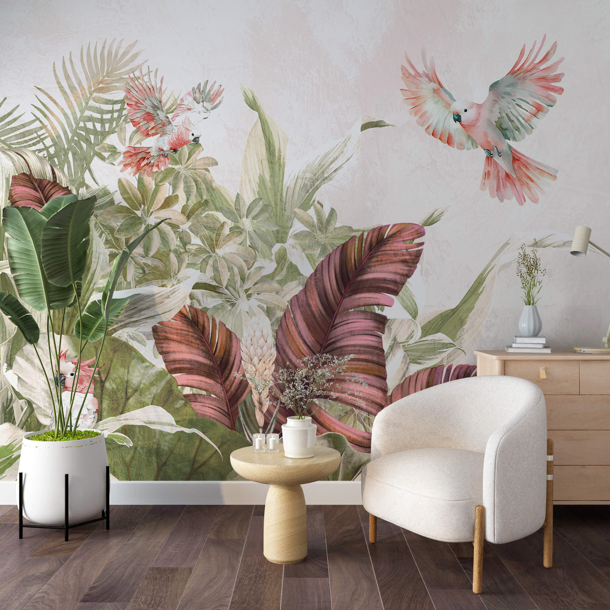 Малюнок птахів, що летять над рослиною