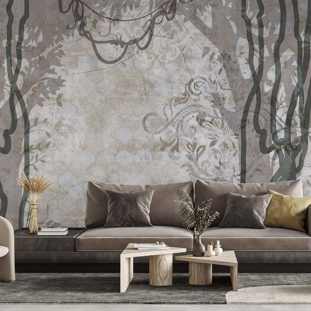 Біла стіна з виноградною лозою та листям Біла стіна з виноградною лозою та листям