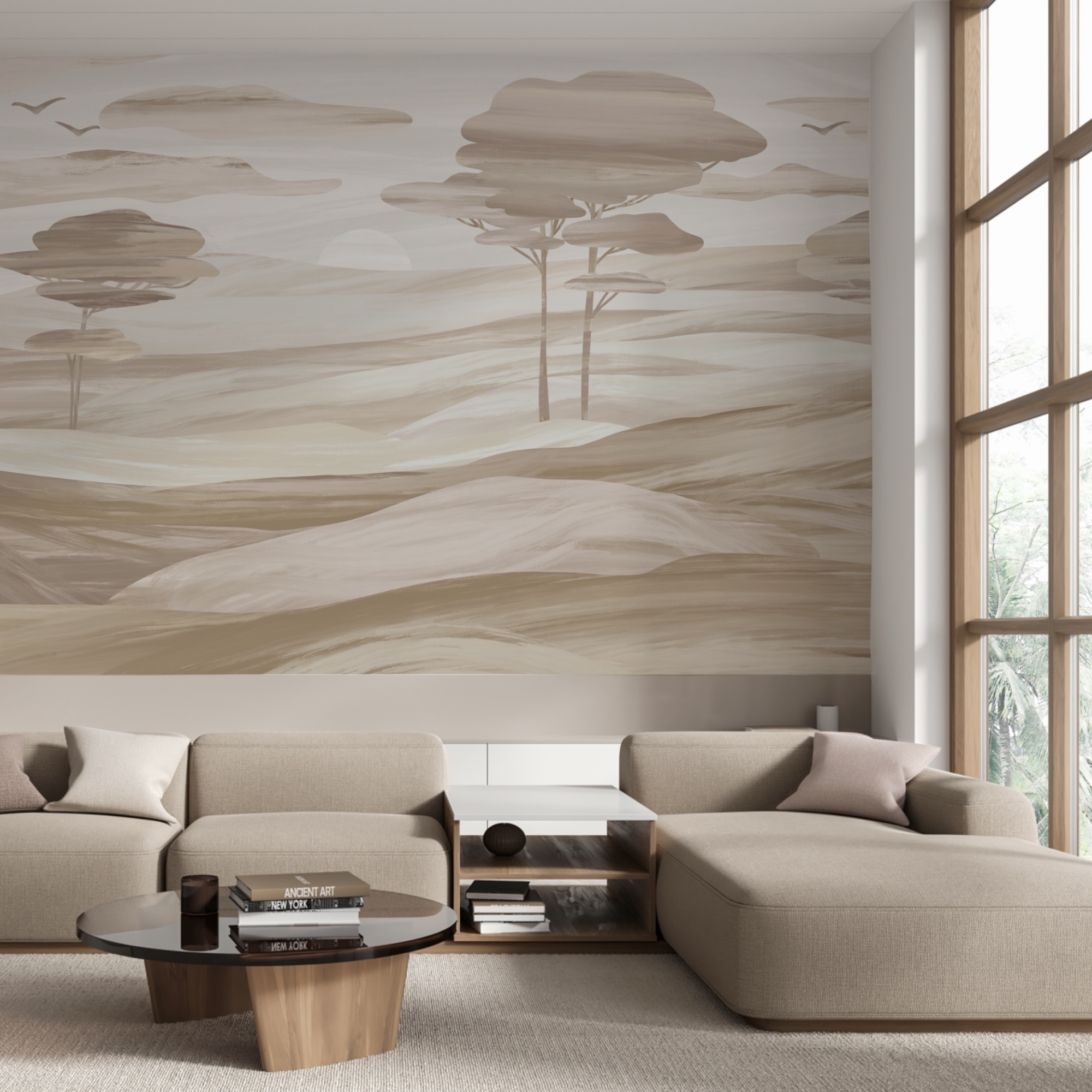 Пейзаж з деревами та пагорбами