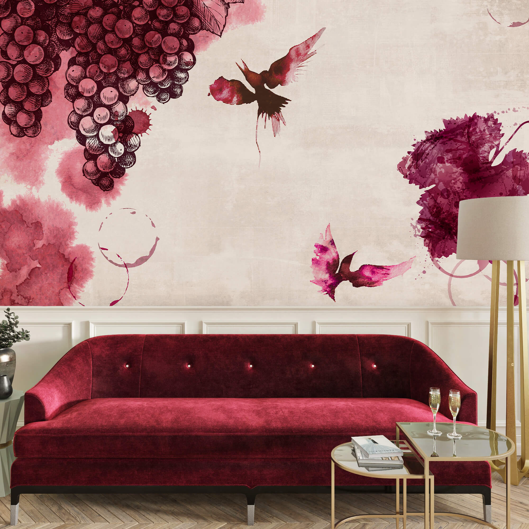 Малювання птахів і винограду Малювання птахів і винограду