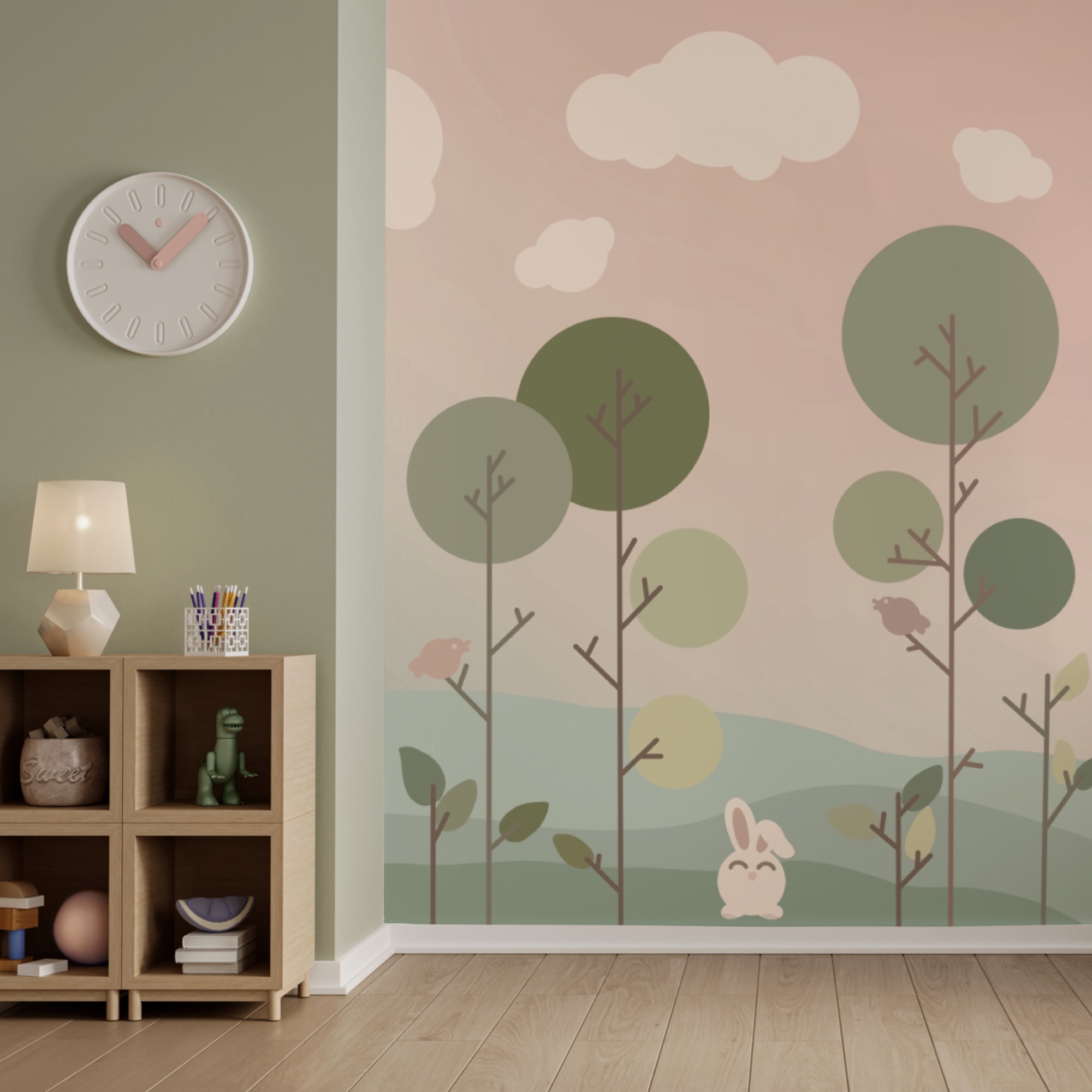 Група кроликів і дерева