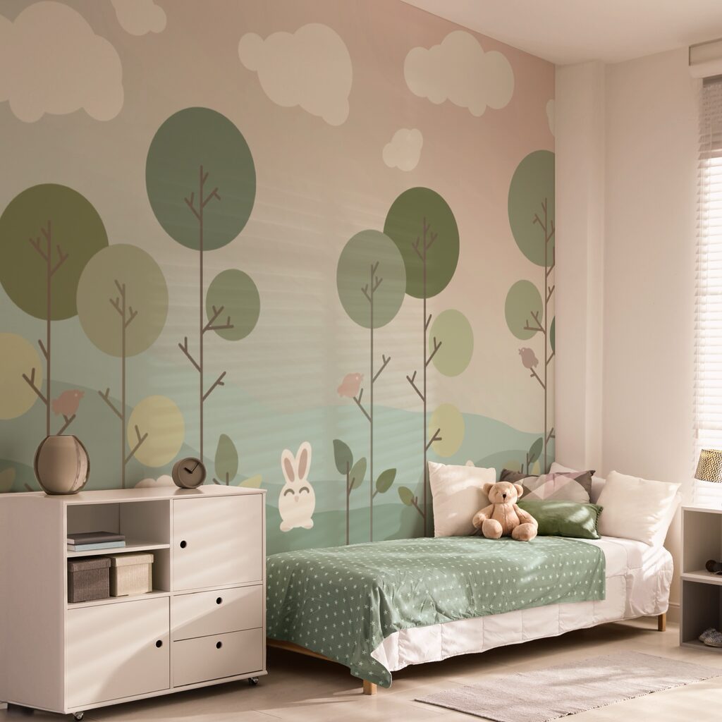 Група кроликів і дерева