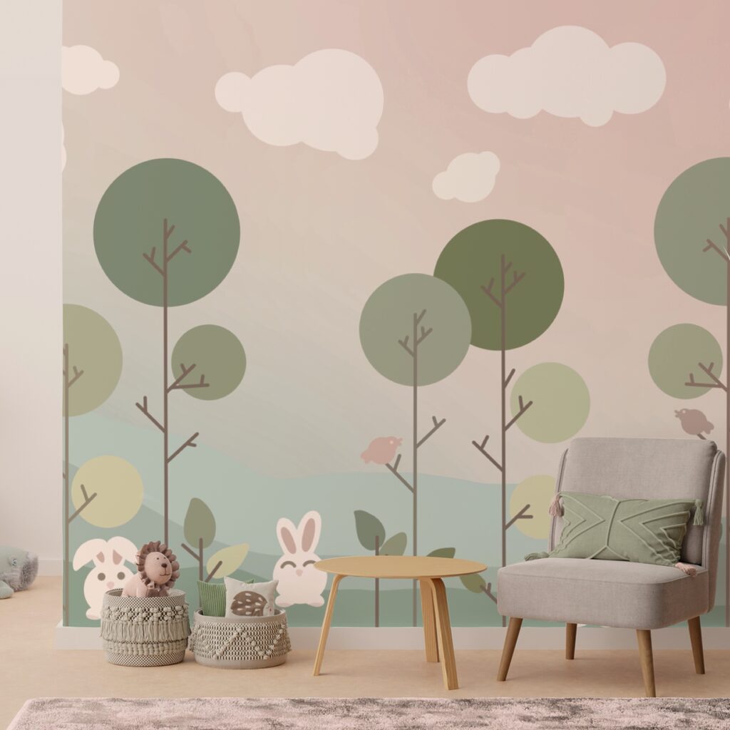 Група кроликів і дерева