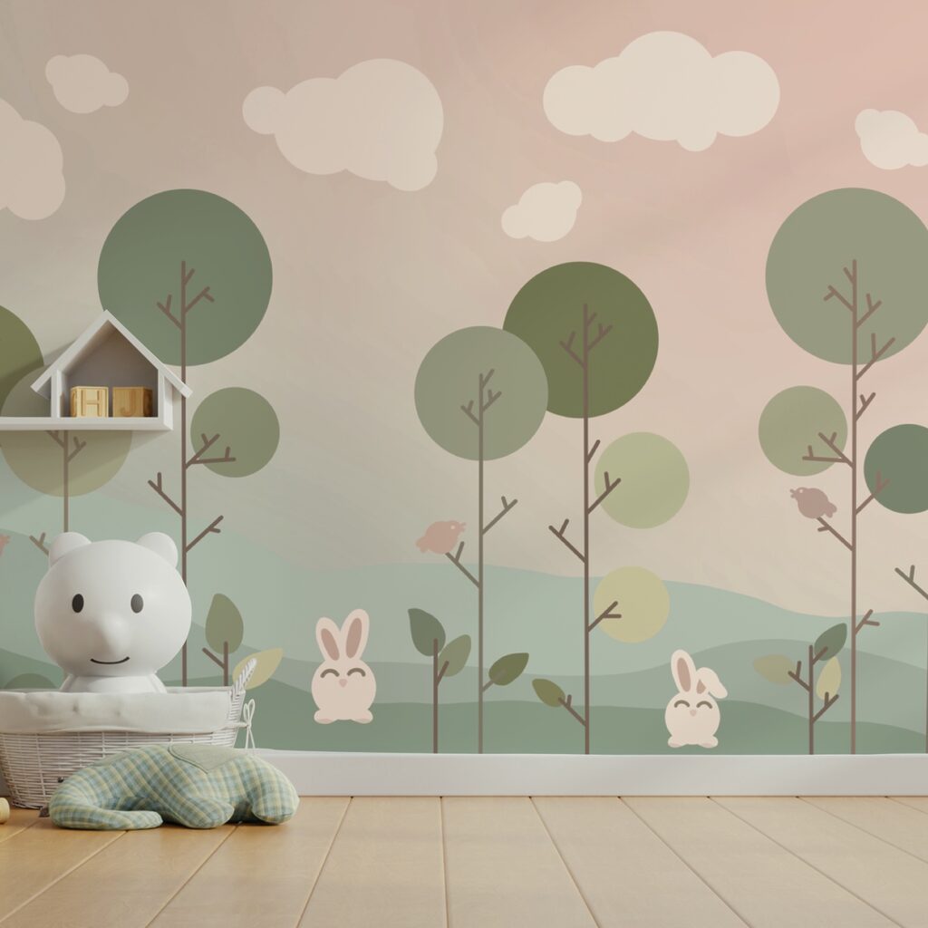 Група кроликів і дерева