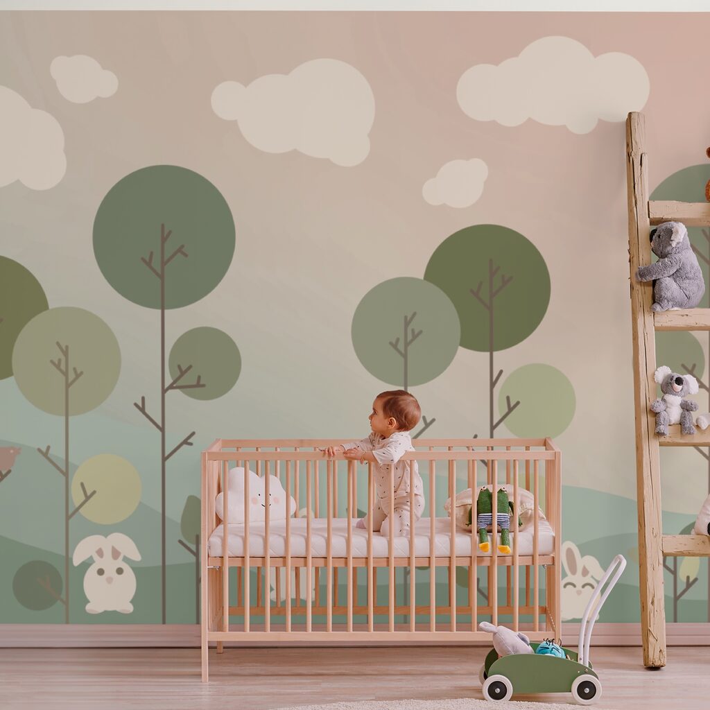 Група кроликів і дерева