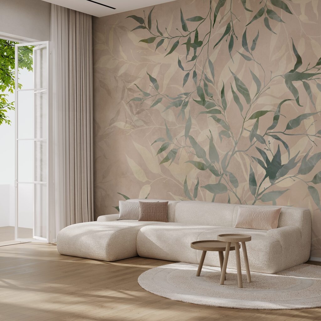 Візерунок листя на бежевому тлі