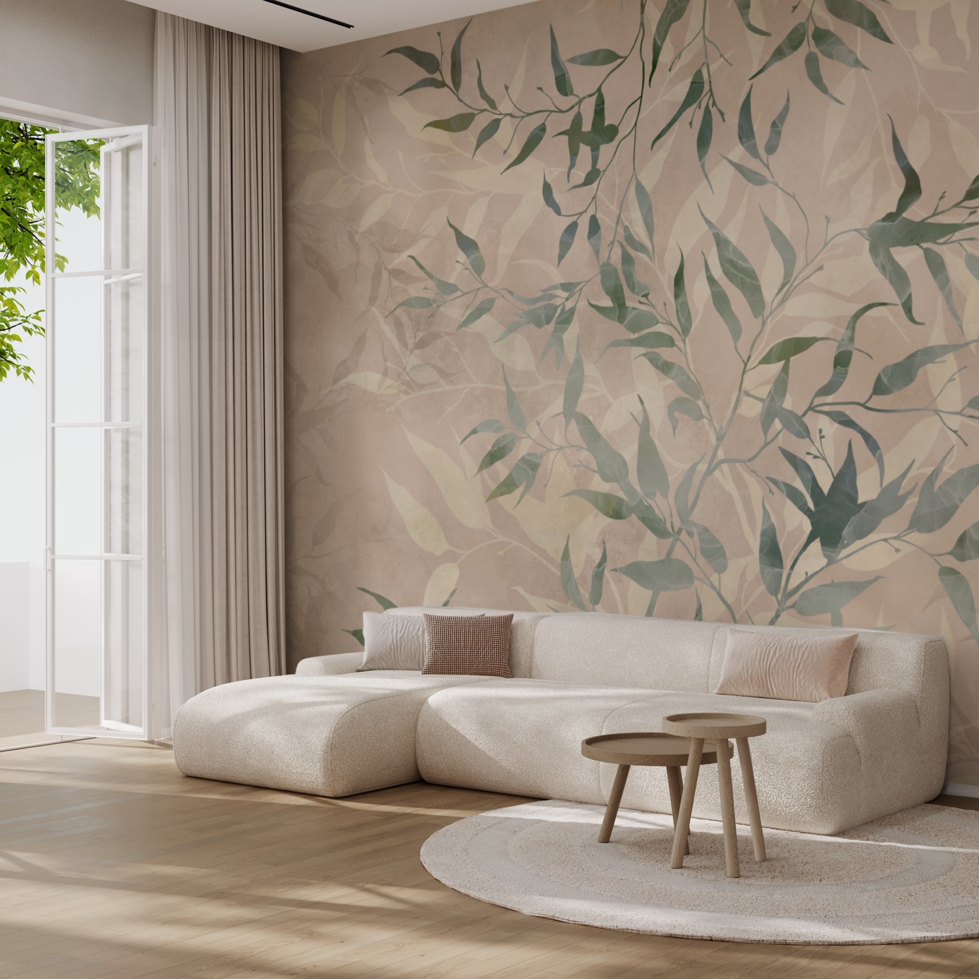 Візерунок листя на бежевому тлі