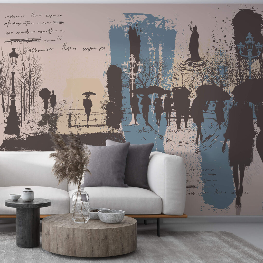 Група людей йде з парасольками