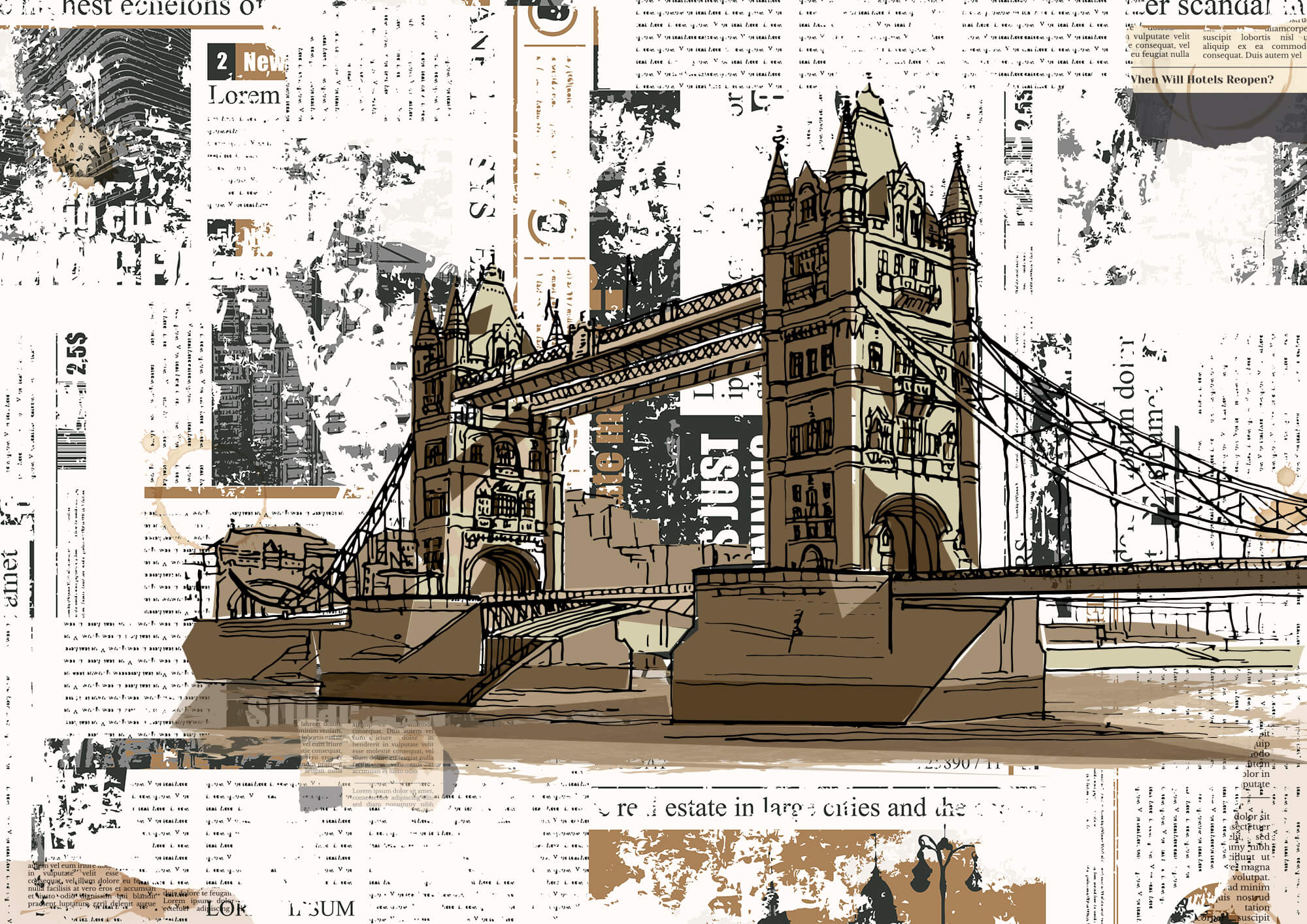 Drawing of a bridge over a river