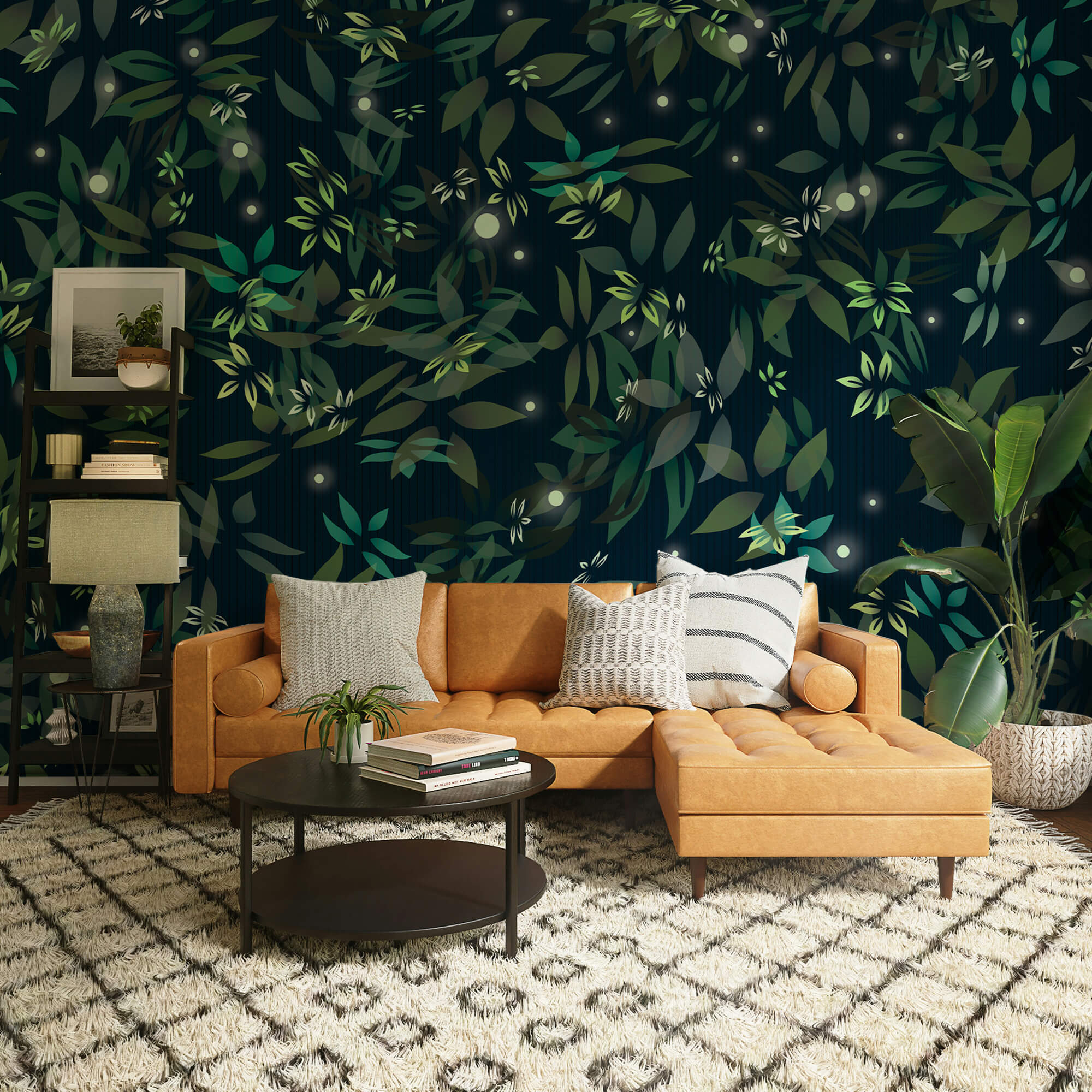 Візерунок з листя та крапок