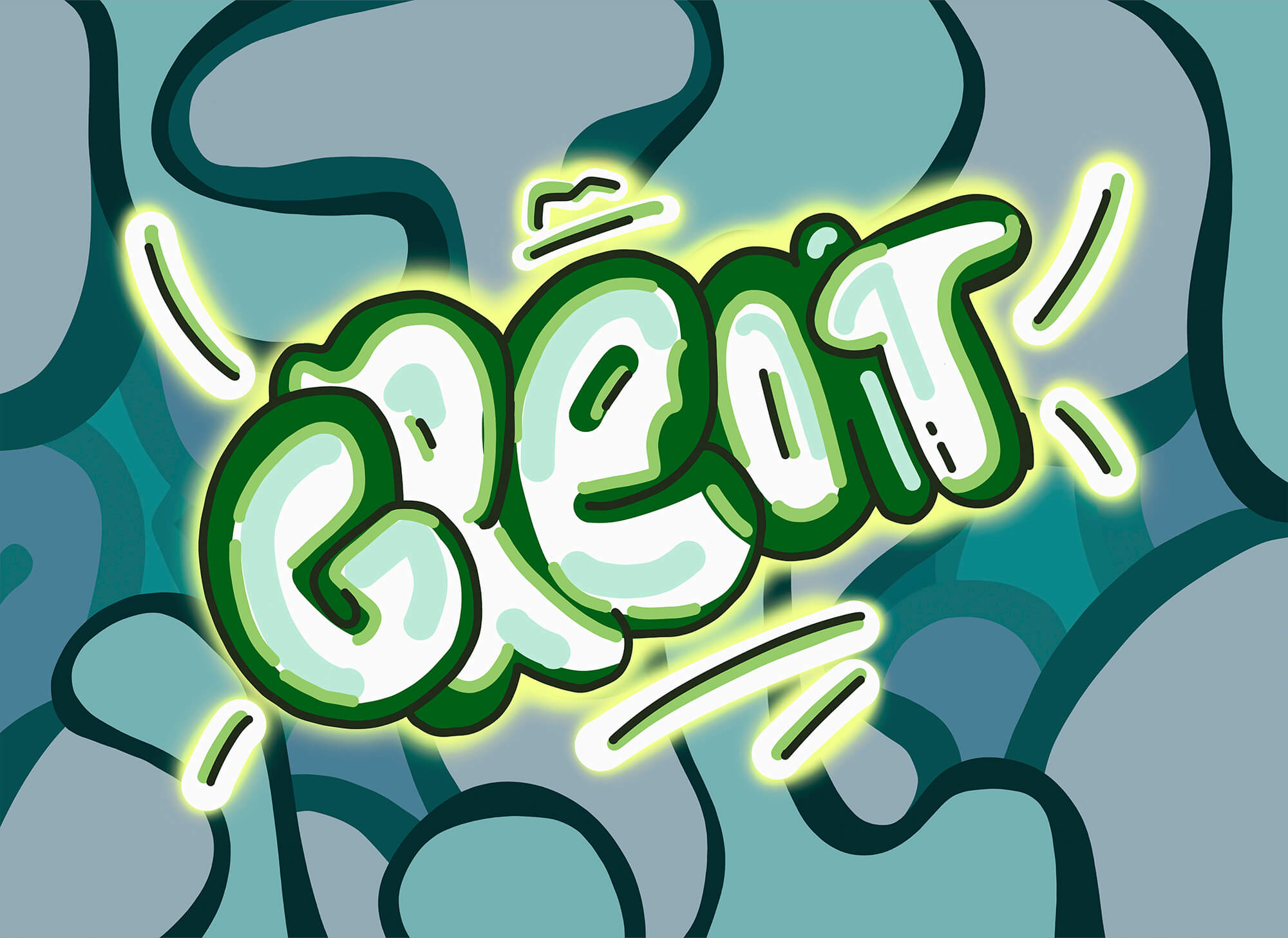 Green and white text Green and white text