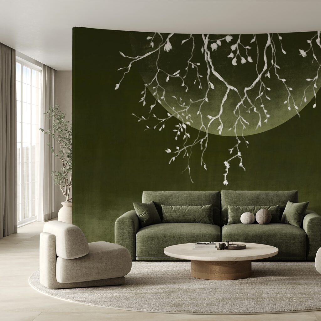 Гілки дерев з листям і місяцем