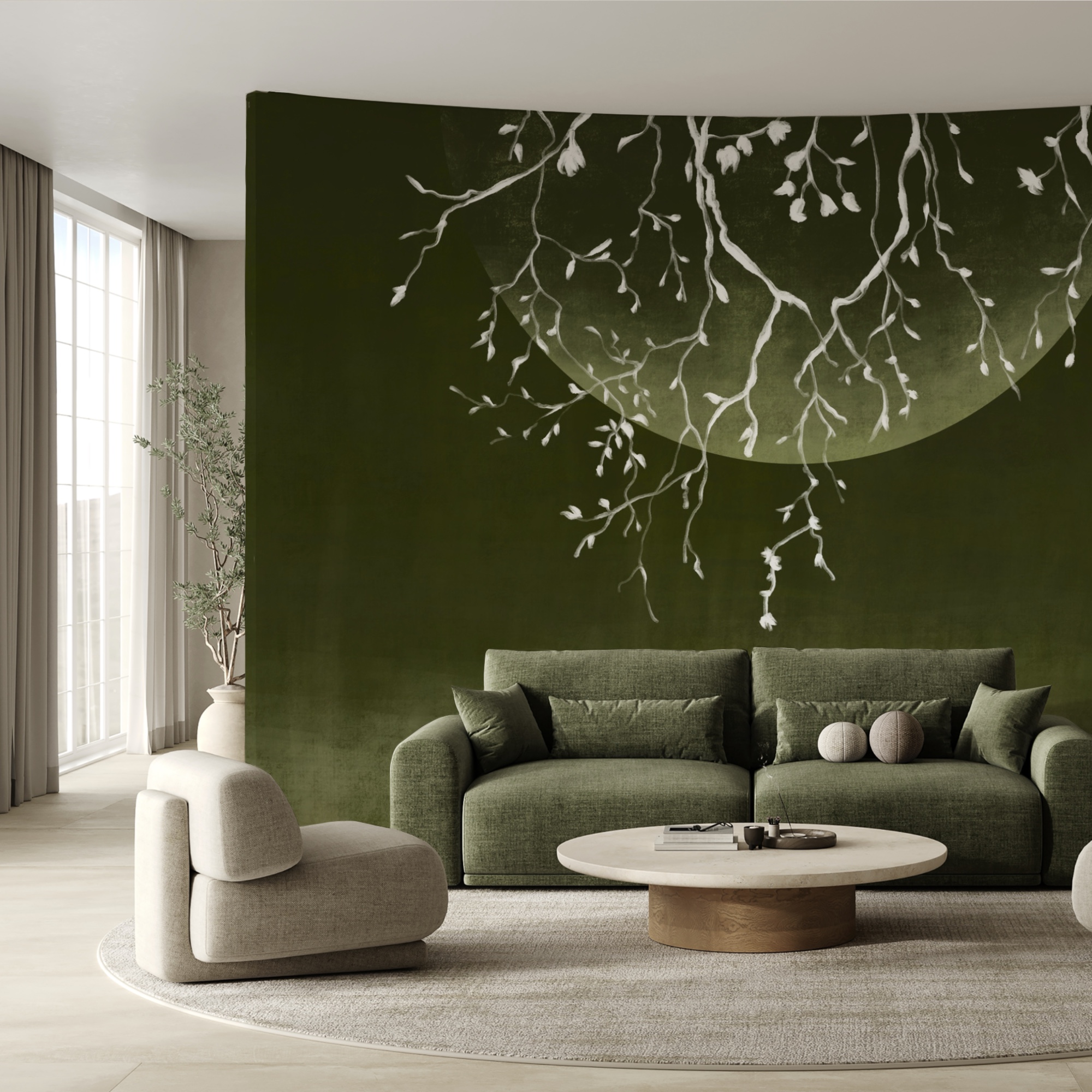 Гілки дерев з листям і місяцем