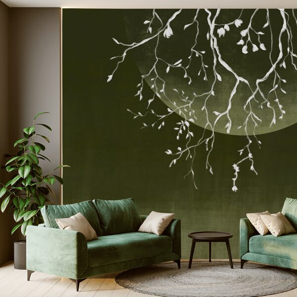 Гілки дерев з листям і місяцем