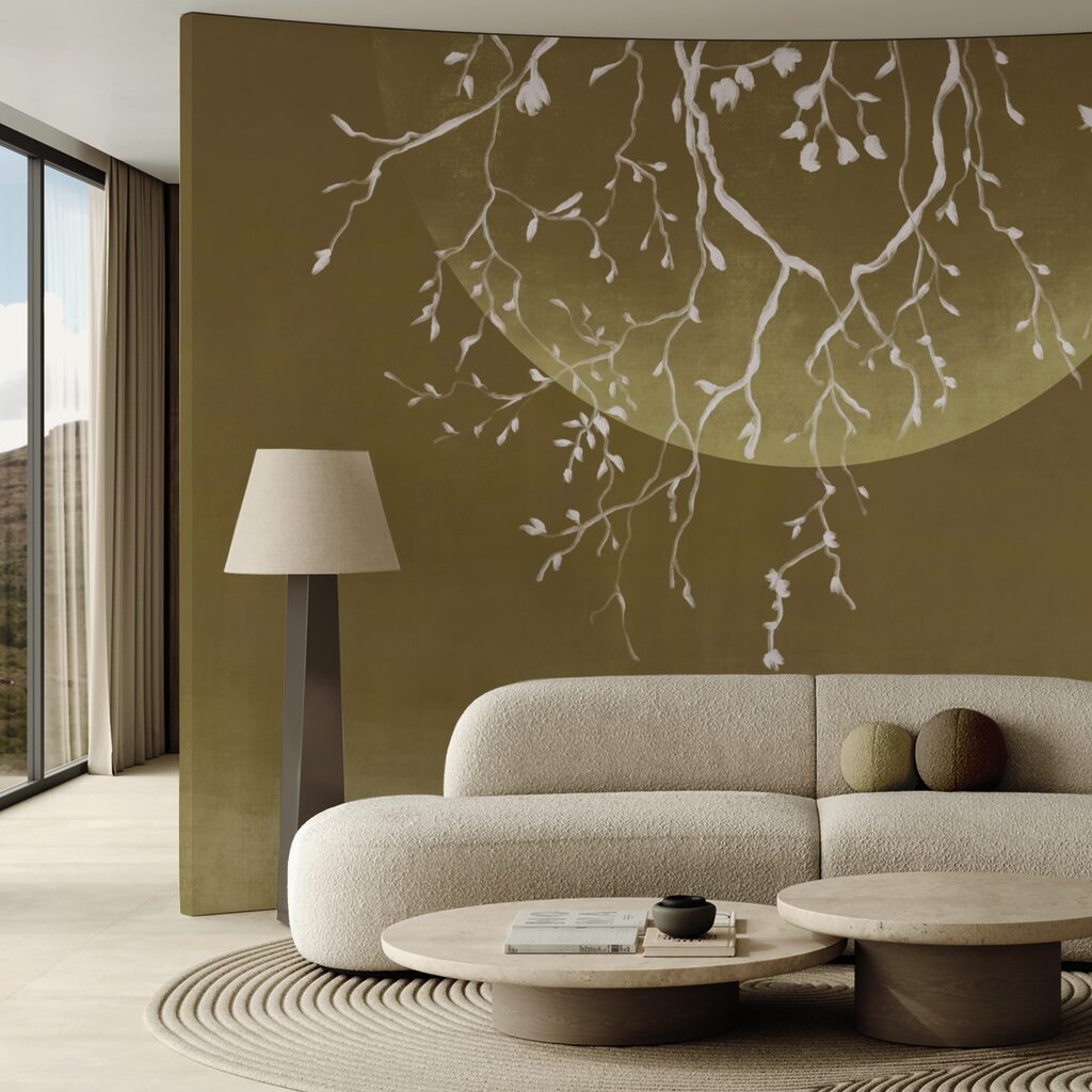 Гілки дерев з листям і місяцем