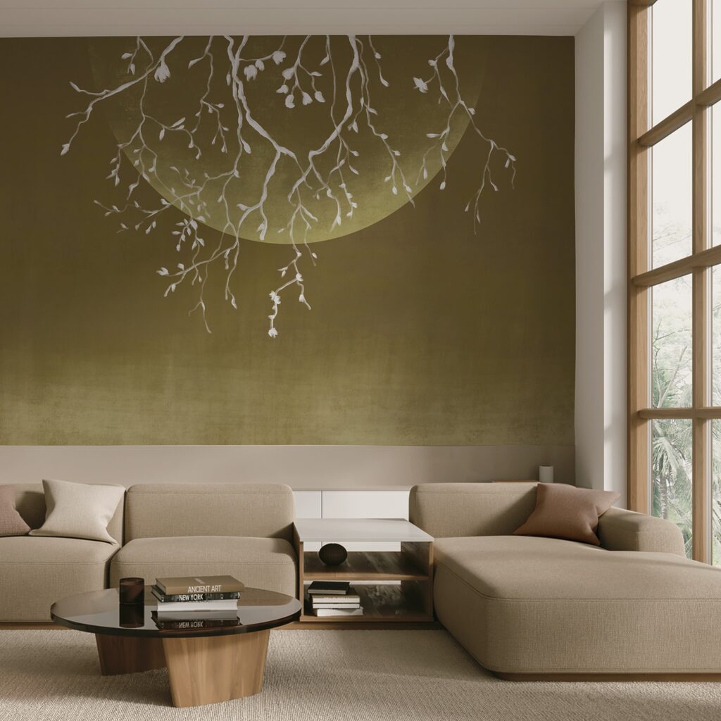 Гілки дерев з листям і місяцем