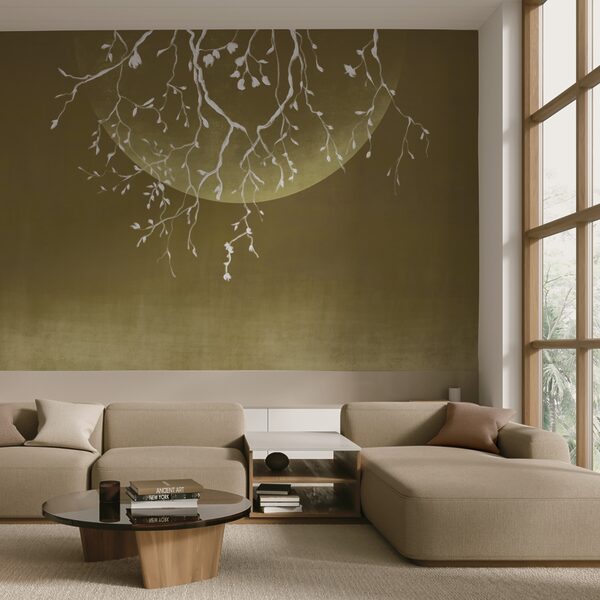 Гілки дерев з листям і місяцем