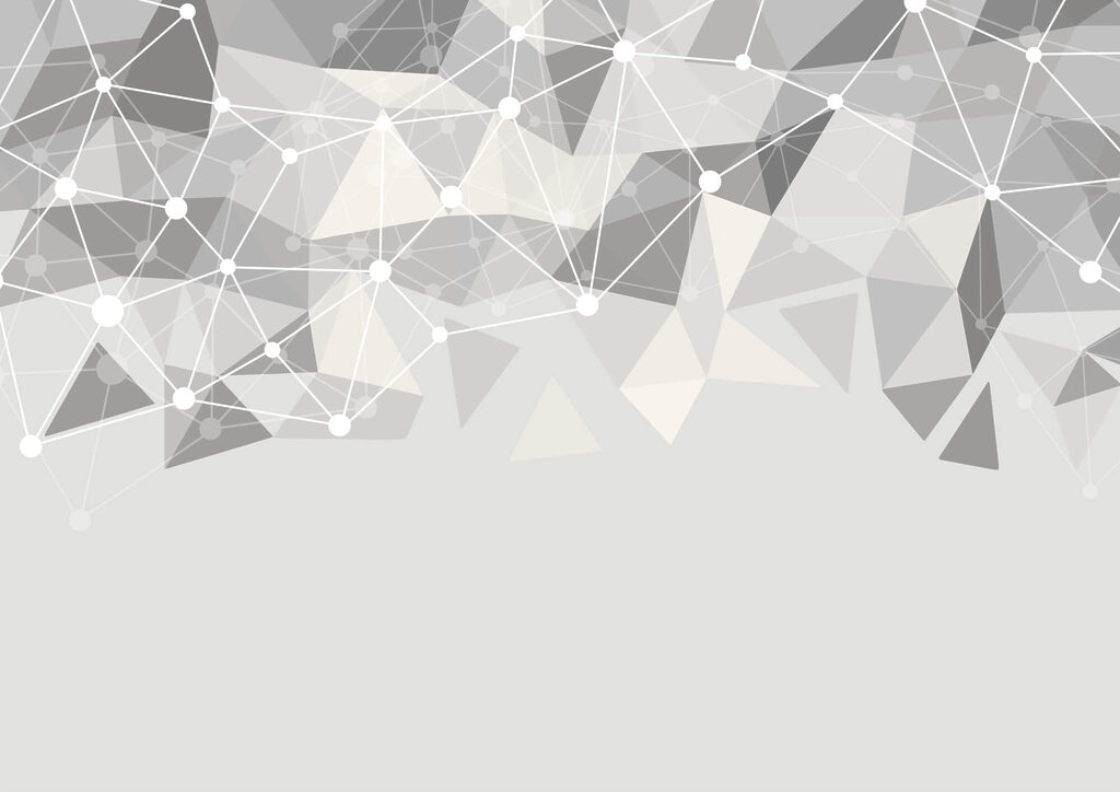 Grey and white background with white dots and triangles