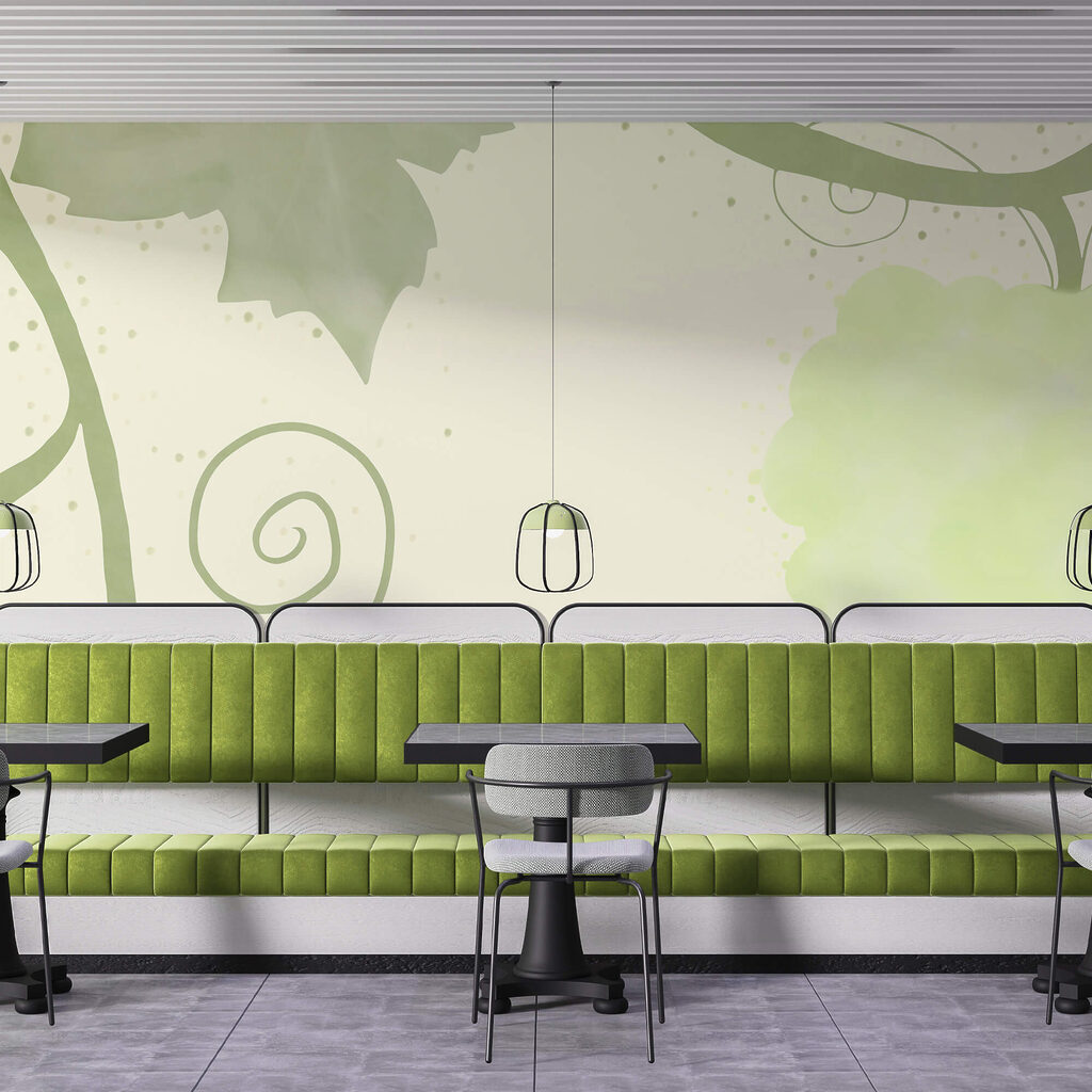 Зелене листя і завитки на білому тлі