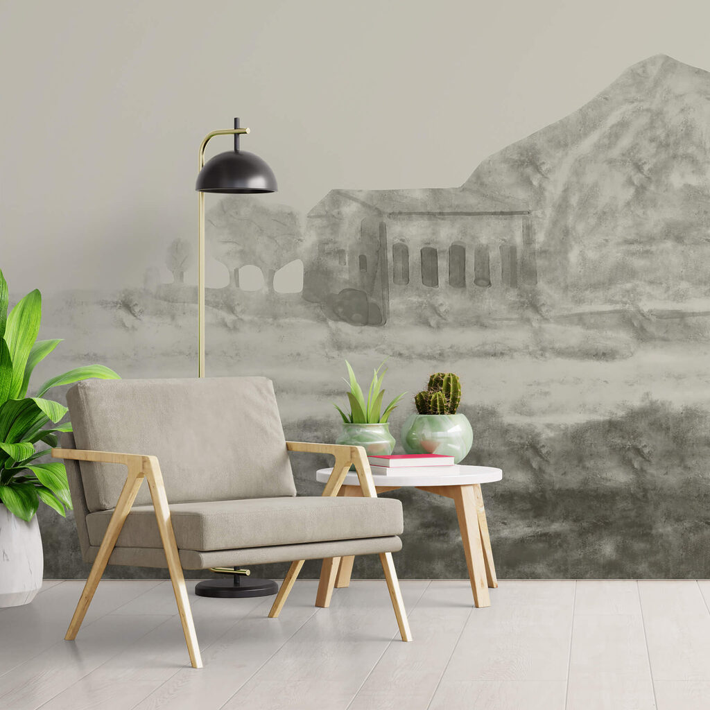 Малюнок будівлі та гори Малюнок будівлі та гори