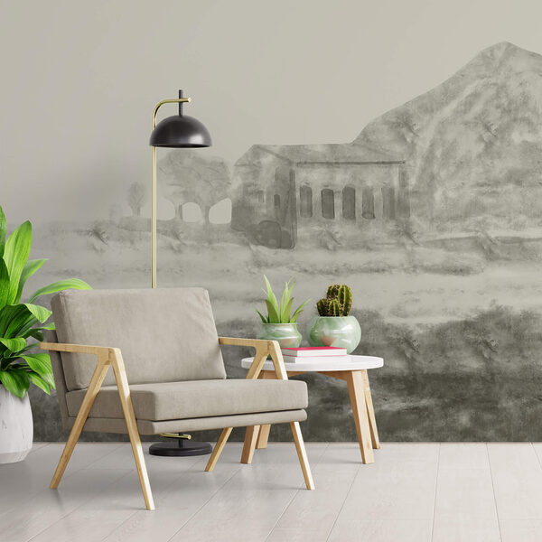 Малюнок будівлі та гори Малюнок будівлі та гори