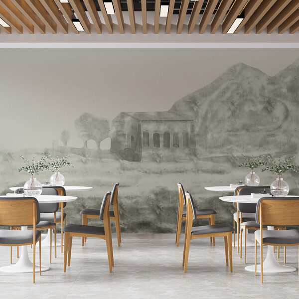 Малюнок будівлі та гори Малюнок будівлі та гори